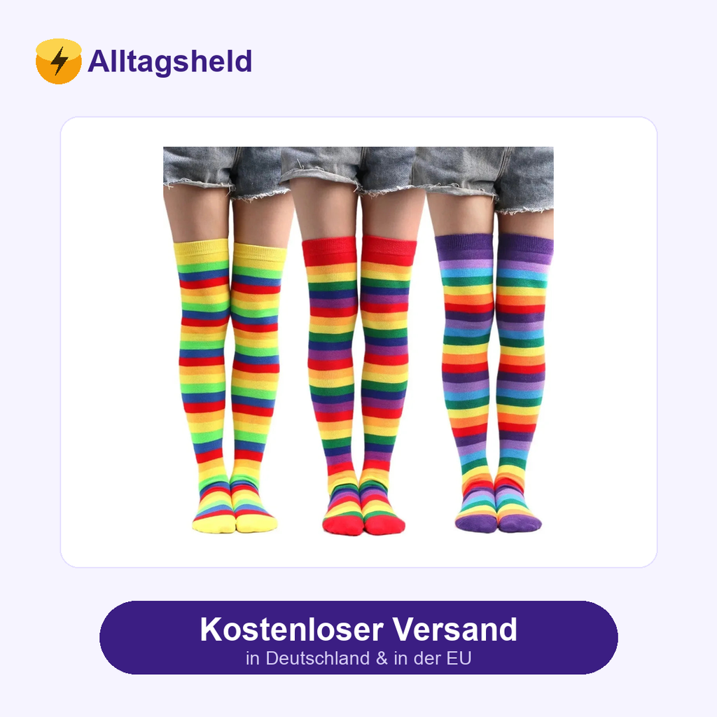 Overknee-Socken mit Regenbogenstreifen