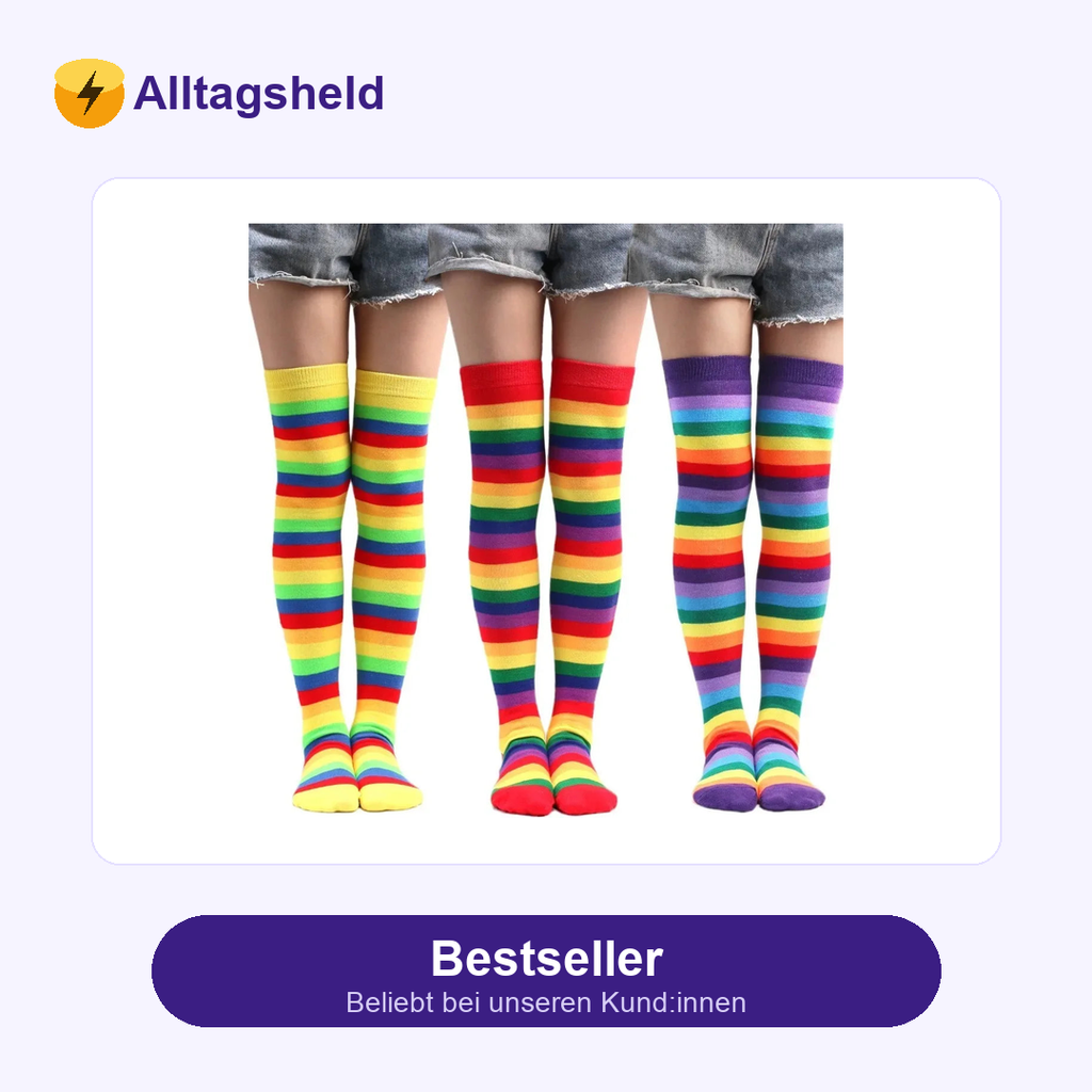 Overknee-Socken mit Regenbogenstreifen